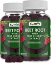 Gommies de racines de betteraves de YUM-V avec extrait de cerise de tart - Gommies de betteraves à saveur de baies - Mâches de betteraves pour la circulation du sang et le soutien antioxydant - Gommies de betteraves rouges Compte de baies 60 (paquet de 2)