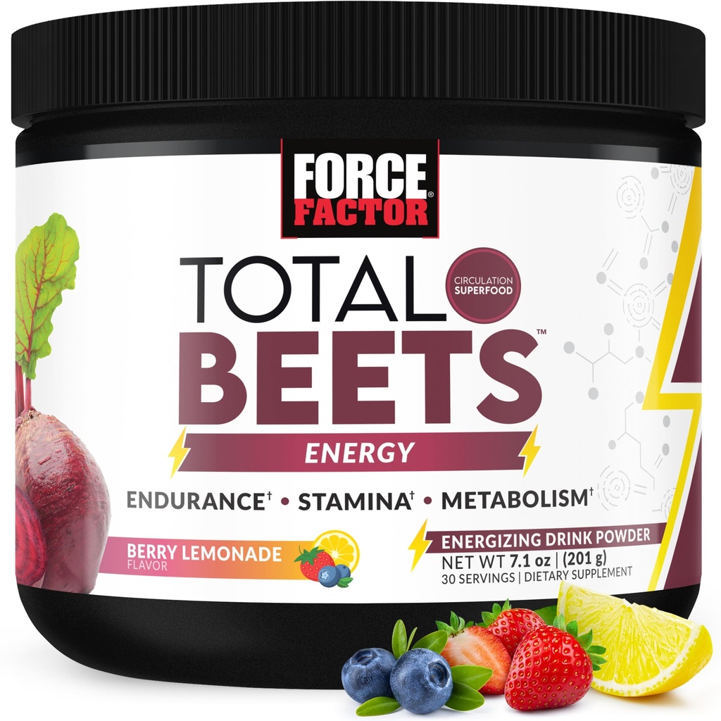 FORCE FACTOR Total Beets Beet Root Powder mit Energie, NO3-T® Nitrate zur Unterstützung von Zirkulation, Blutdruck, Blutfluss und Stamina - Plus Green Tea Extract. Eine Superfood-Ergänzung, 30 Portionen