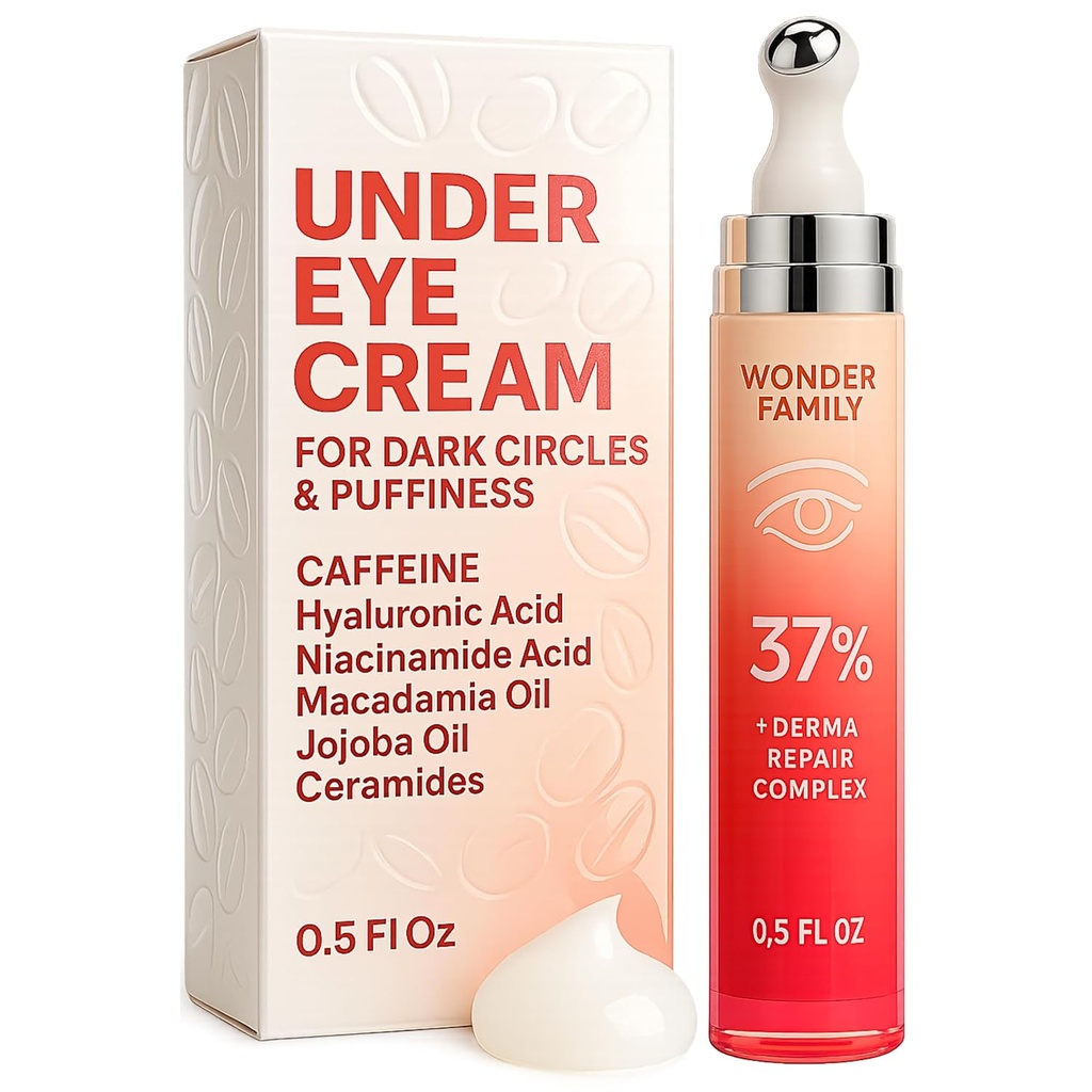 Crème de caféine sous les yeux pour les puffines et les sacs sous les yeux - Roller pour les yeux puffy et les cercles sombres sous le traitement des yeux pour les femmes, les hommes - Acide hyaluronique et Sérum Niacinamide - Réducteur de puffines visage