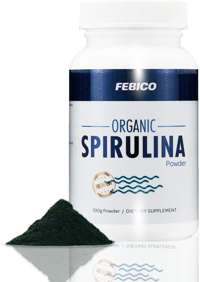 Premium Bio Spirulina Pulver- Vegan, angereichertes Vitamin B12 Komplex, Phycocyanin, Energie Boost, Non-GMO, Glutenfrei & Nicht-Irradiiert, USDA, Naturland, Halal Certified-100g