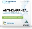 Puregen Labs Caplets antidiarrhéiques - 24 Nombre - 2 mg Hydrochlorure de loperamide - Pilules antidiarrhéiques faciles à avaler - Diarrhée et soulagement de l'estomac - Symptômes témoins de la diarrhée