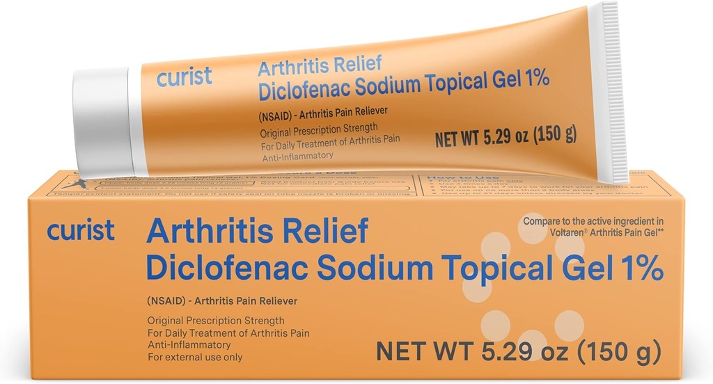 Diclofénac curiste Gel topique de sodium 1 pour cent 150g pour l'arthrite Douleur - soulagement de la douleur articulaire pour la douleur à la main/à la peau, douleur au genou/à la peau et douleur à la cheville - 1% - 5,29oz