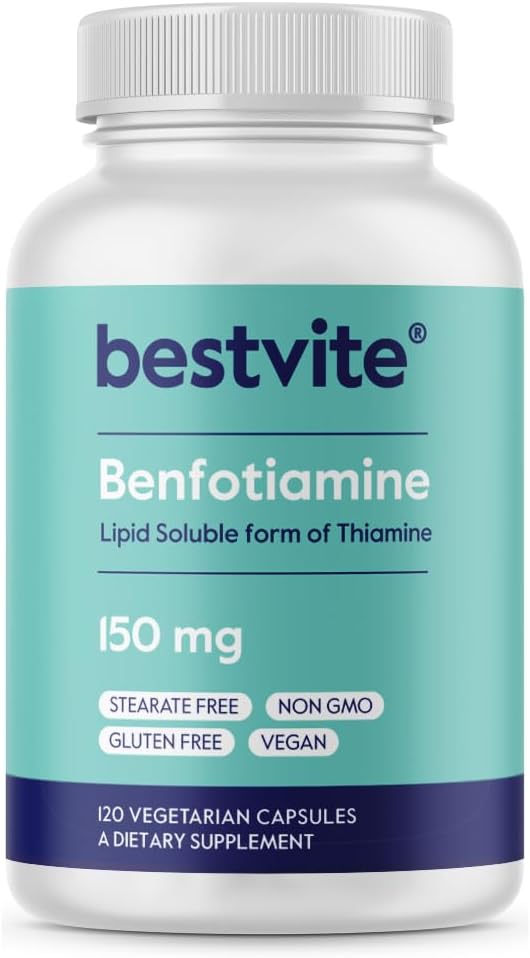 BESTVITE Benfotiamin 150mg (120 vegetarische Kapseln) Keine Stearaten - Kein Silikondioxid - Vegan - Non GMO - Glutenfrei