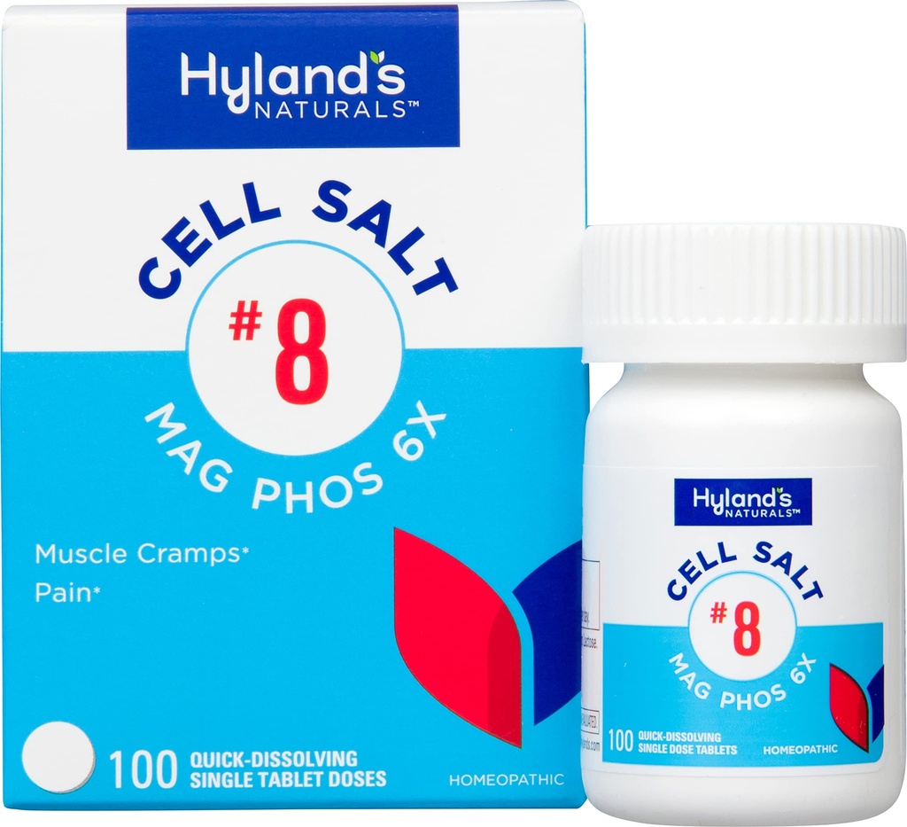 Hyland's No. 8 Cell Salt Mag Phos 6X, PMS Relief, Natürliches homöopathisches Relief von Menstruationsschmerzen und Muskelkrebs Symptome, Muskelentspanner, Schnellauflösende Tabletten, 100 Zähler
