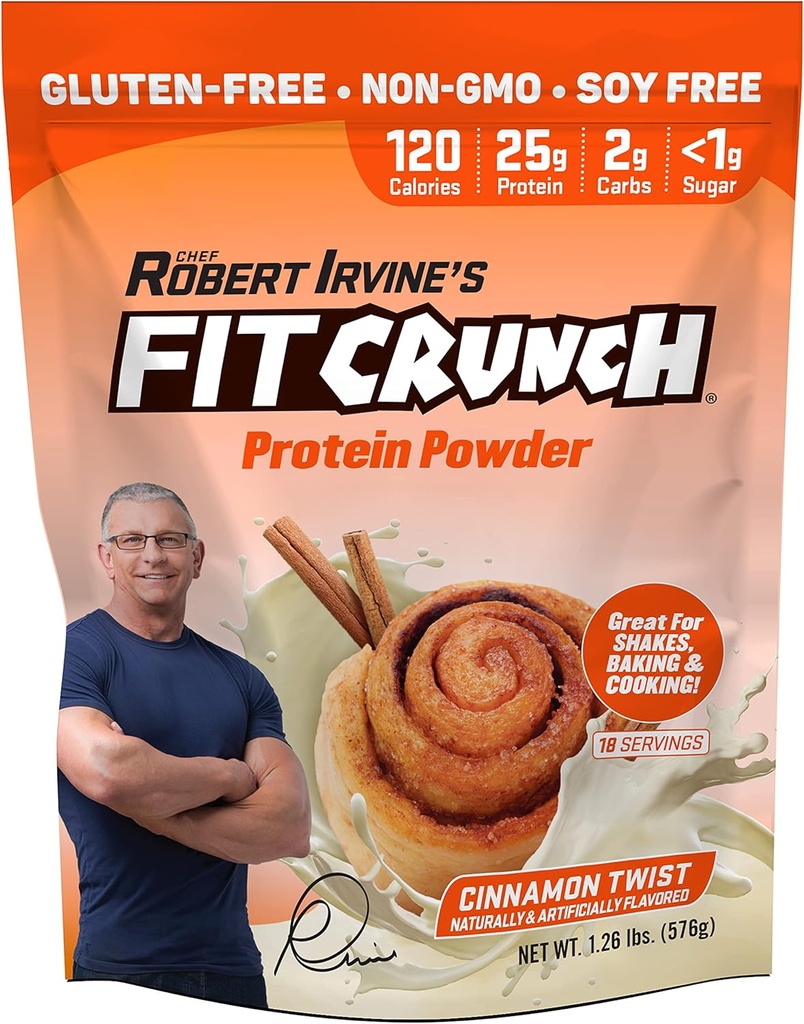 Fit Crunch Tri-Blend Whey Protein, Keto Friendly, Faible Calories, Haute Protéine, Sans gluten, Sans soja (18 portions, Twist de cannelle)