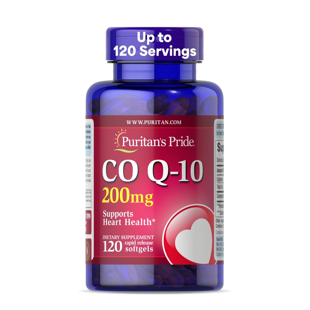 Puritan's Pride Coenzym CoQ10 200mg, Nahrungsergänzung für Herzgesundheit, Blutdruck, Mund-Gummi-Gesundheit und gesunde Aging-Unterstützung, 120 Servietten, Schnellfreigabe Softgels
