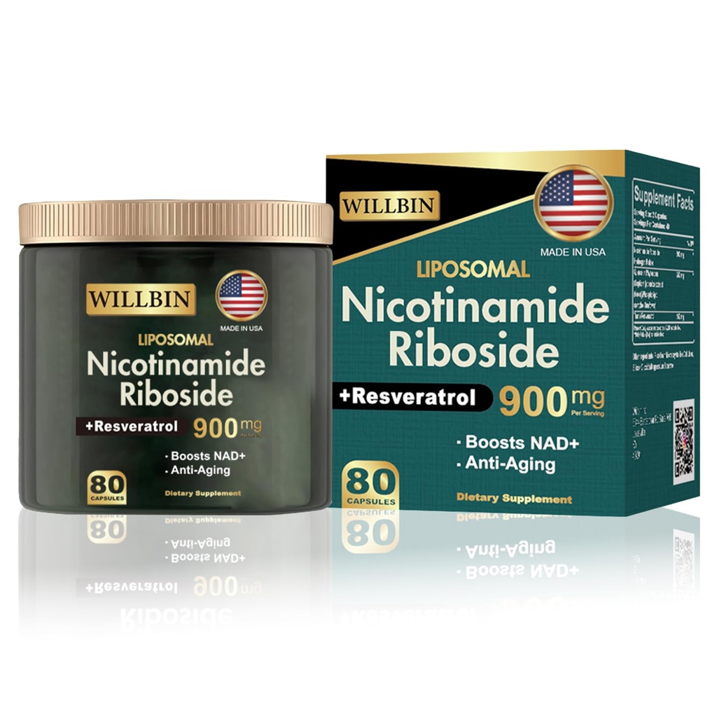 Supplément NAD+ - Liposomique Nicotinamide Riboside, Resvératrol, Quercetin Supplément NAD haute pureté pour anti-âge, énergie, focus - 80 capsules (40 portions)