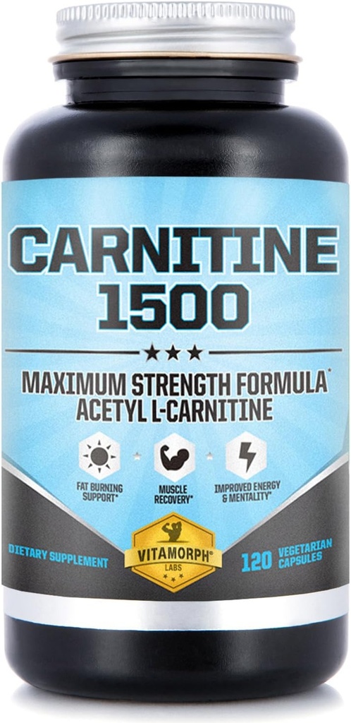 Carnitin 1500 - Acetyl L-Carnitin 1500mg Maximale Stärke Carnitin Ergänzung - Unterstützt Energie, Gedächtnis, Fokus und Gewichtsverlust Management - 120 Vegetarische Kapseln