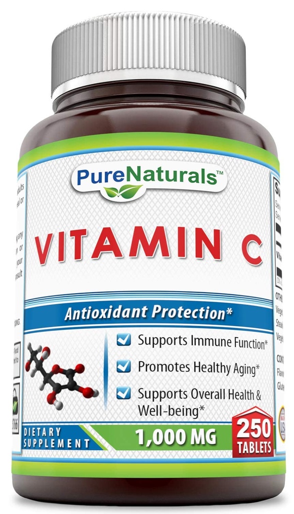 Pure Naturals Vitamin C, 1000 mg 250 Tabletten -Unterstützungen Immunfunktion* -Unterstützungen Gesamtgesundheit &amp; Wohlbefinden* -Promotes Gesundes Altern*