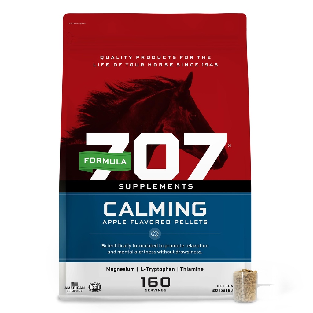 Formel 707 Calming Equine Supplement 20LB Tasche – 160 Servierungen – Angsthilfe und verbesserter Fokus für Pferde – L-Tryptophan, Thiamin & Magnesium