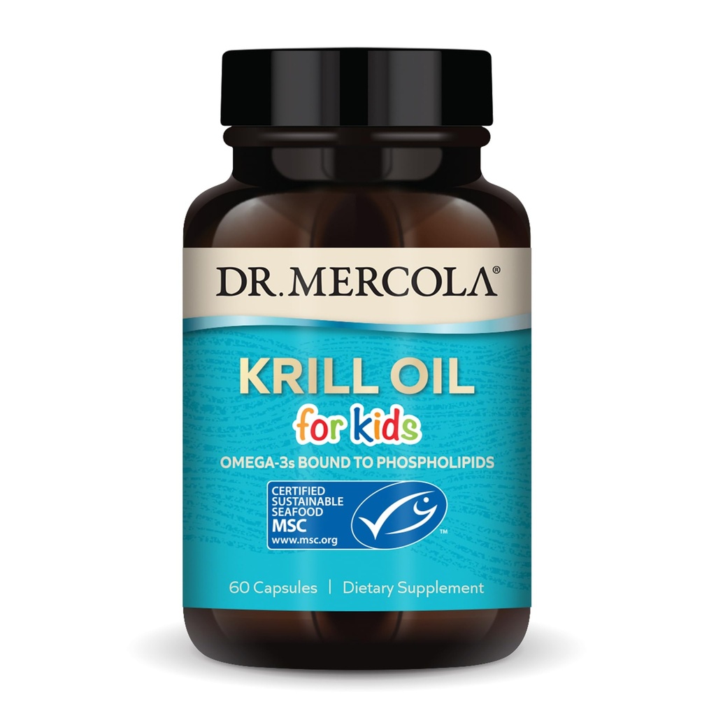 Dr. Mercola Krill Oil für Kinder - 320 mg Krill Oil - MSC Certified - Unterstützt Gehirn- und Körperentwicklung - Phospholipid Form für Absorption - Non-GMO, Gluten-Free & Soy-Free - 60 Kapseln