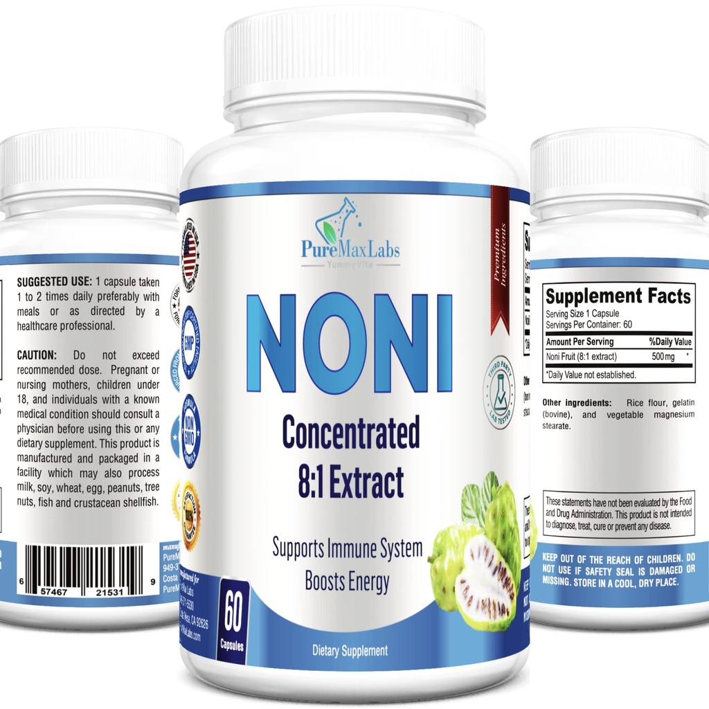 Noni Kapseln - Noni Fruit Extract, (Morinda Citrifolia), Immununterstützung - 60 Kapseln