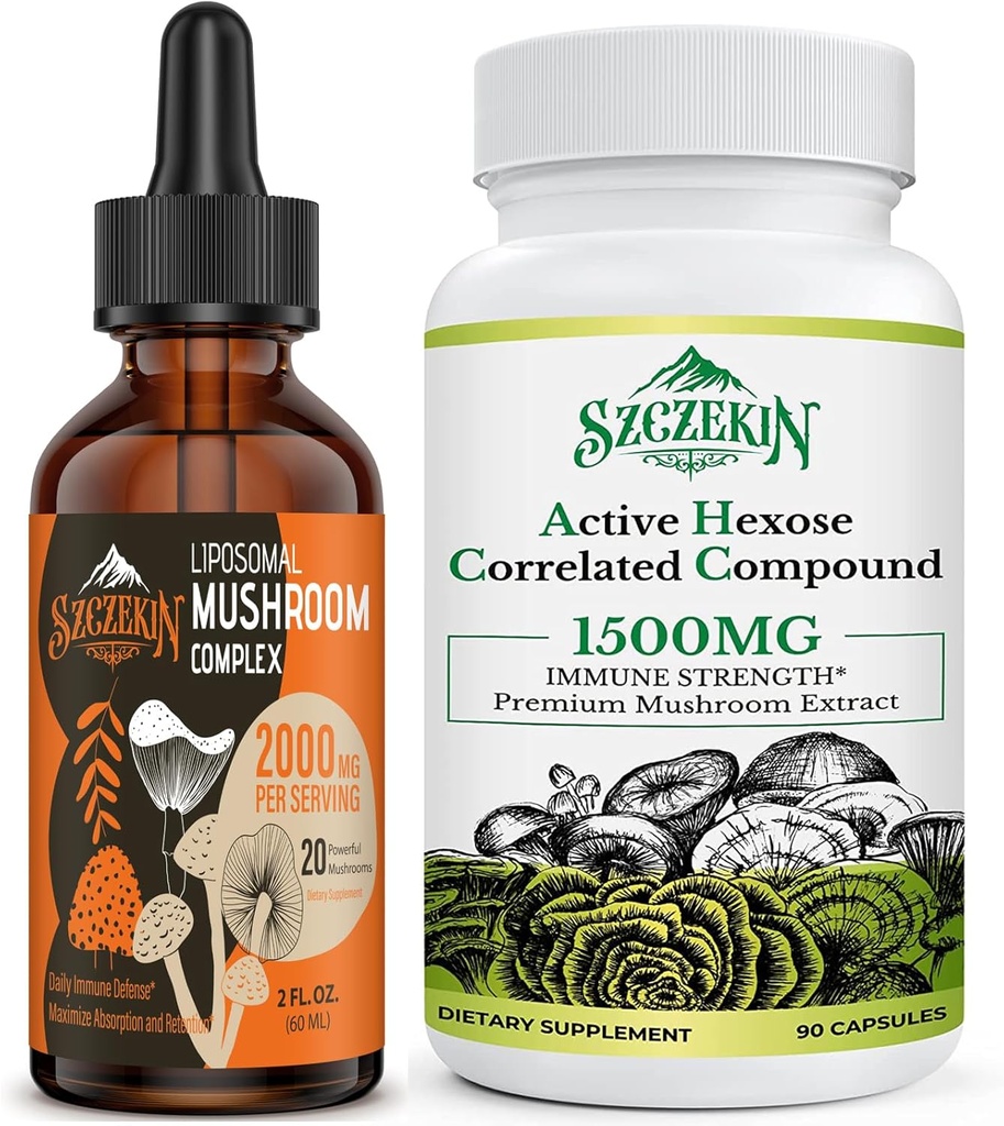 Wirkstoff Hexose korrelierte Verbindung 1500 mg Ergänzung 90 Kapseln Bundle mit 2000mg Liposomal Pilz Complex Tropfen 30 Servierungen