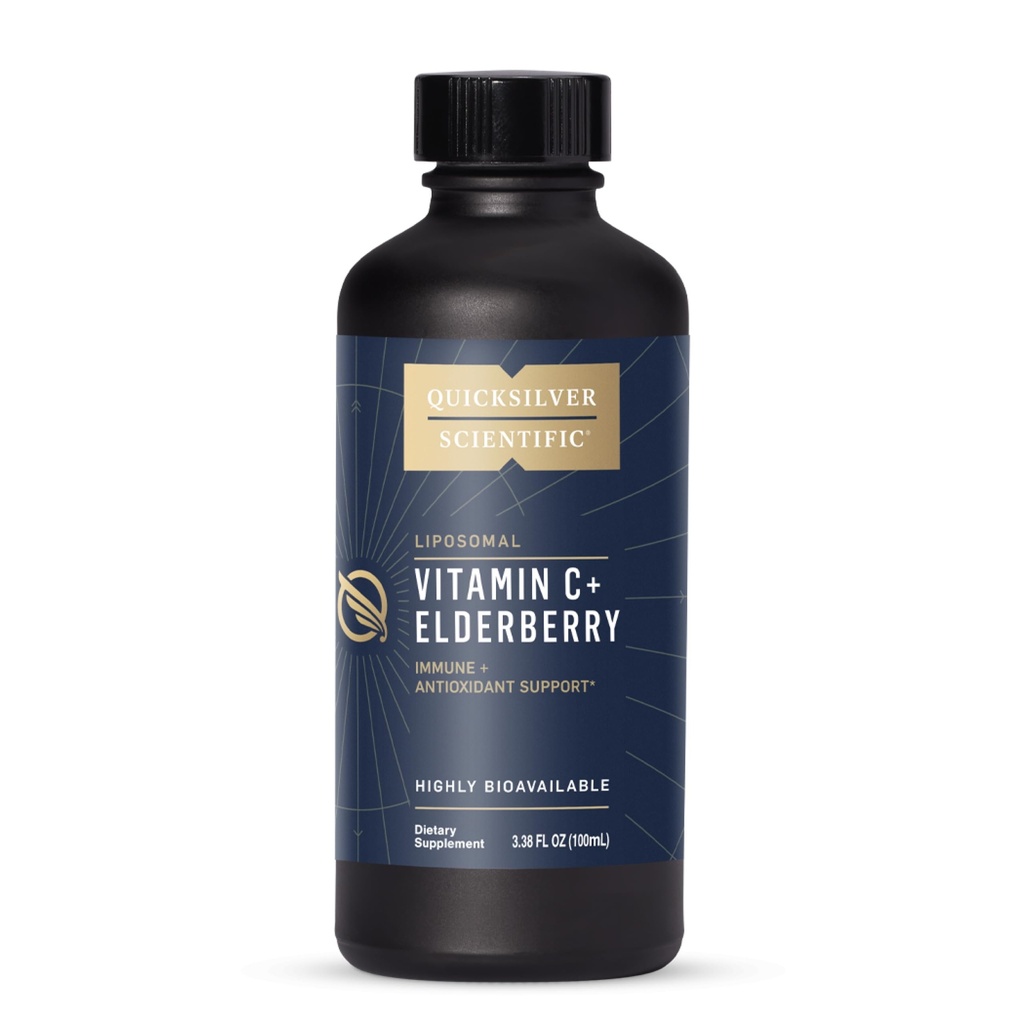 Quicksilver Scientific Liposomal Vitamine C + Elderberry - Liposomal Vitamine C 1000mg avec technologie d'absorption supérieure et tocotriénols - Antioxydants et immunosupport tonique (100ml)