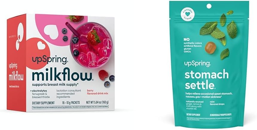 UpSpring Milchfluss Elektrolyt Stillende Ergänzung Getränke Mix mit Fenugreek Stomach Settle Drops für okziale Übelkeit Relief / Upset Stomach mit Ginger, Lemon, Spearmint und B6.
