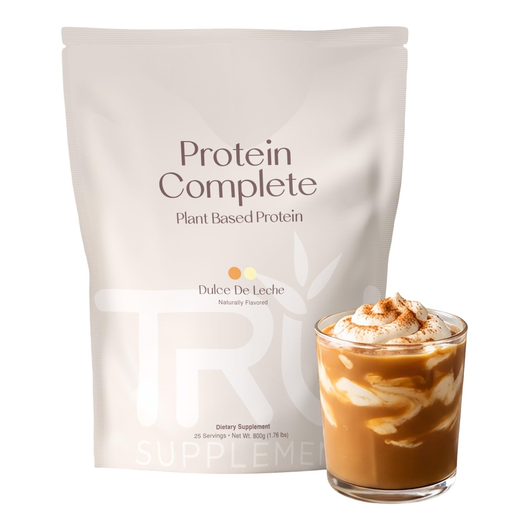 TRU-Ergänzungen Pflanzenbasiertes Proteinpulver, BCAA, EAA, 20g Vegan Brown Rice & Pea Protein, 100 Kalorien, 27 Vitamine, keine künstlichen Aromen 25 Servierungen 25 Portionen (Dulce De Leche)