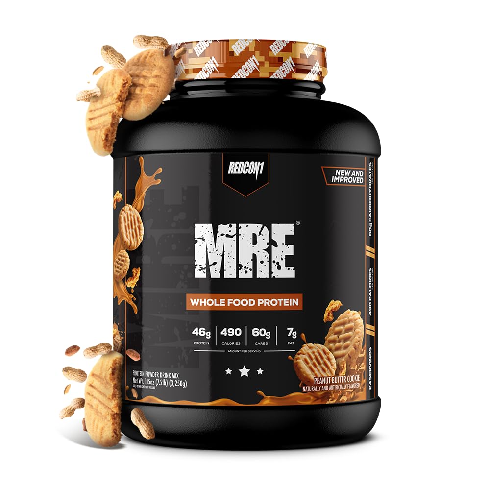 REDCON1 MRE Protein Powder, Peanut Butter Cookie - Meal Replacement Protein Blend Made with MCT Oil & Whole Foods - Protein mit natürlichen Inhaltsstoffen zur Hilfe bei der Muskelgewinnung (25 Servietten)