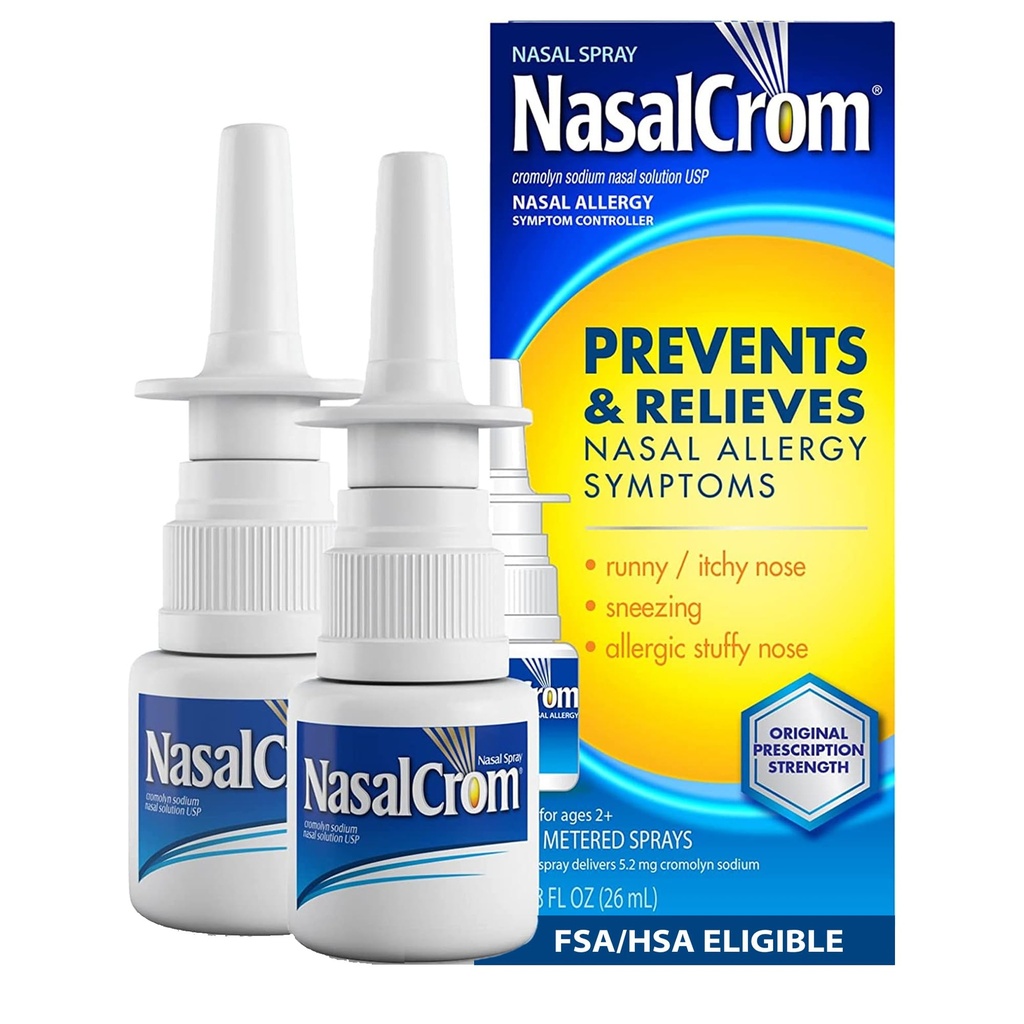 NasalCrom Vaporisateur d'allergie nasale Contrôleur de symptôme d'allergie de 200 Vaporisateurs de .88 FL OZ (2 Pack)