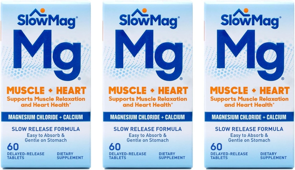 Slow-Mag Magnesium Chlorid mit Calcium, Tabletten, 60 Tabletten (Pack mit 3) Fxi&Ui