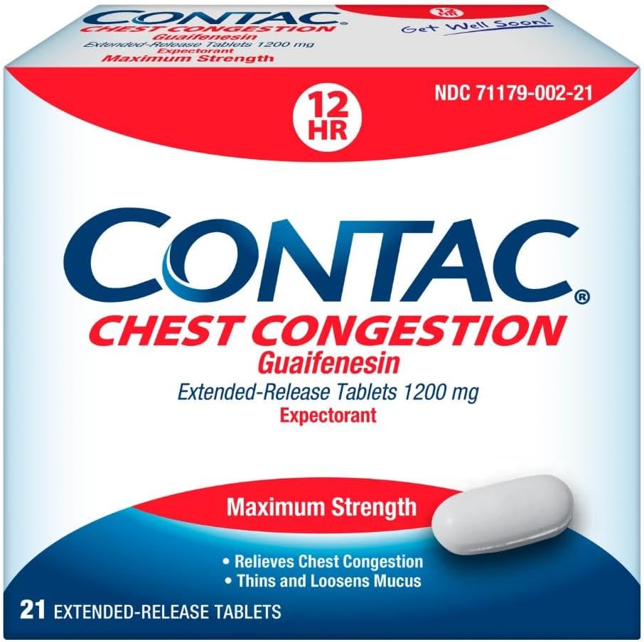 Contac Chest Congestion, Maximum Strength Expectorant Controls Cough und Thins und Loosens Mucus, Extended Release Tablets, Guaifenesin 1200 mg, Extended Release Tablets, 21 Count