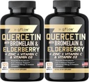 Quercetin avec Bromelain Zinc Vitamine C Vitamine D Elderberry - 120 Capsules de légumes, Non-OGM, Sans gluten.