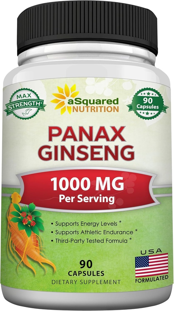aSquared Nutrition Natural Korean Panax Ginseng (1000mg Max Strength)-90 Capsules Root Extract Complex (Red & White), High Dosage Ginsenosides in Saatgut, asiatische Pulverergänzung,Tablet Pills for Energy
