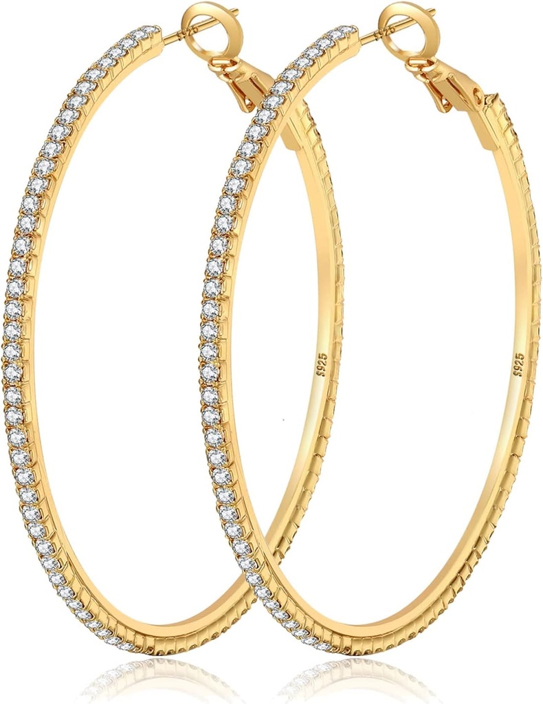 Boucles d'oreilles en strass doré MOROTOLE 14K - Fashion Thin Big Hoops, hypoallergénique, 20/30/40/50/60/70mm