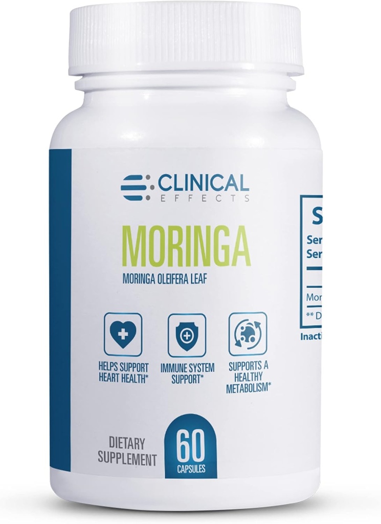 Effets cliniques Moringa Oleifera - 800mg Moringa Capsules Superfood Supplément - Supplément de soutien cardiaque, articulaire, énergétique et immunitaire - 60 Capsules