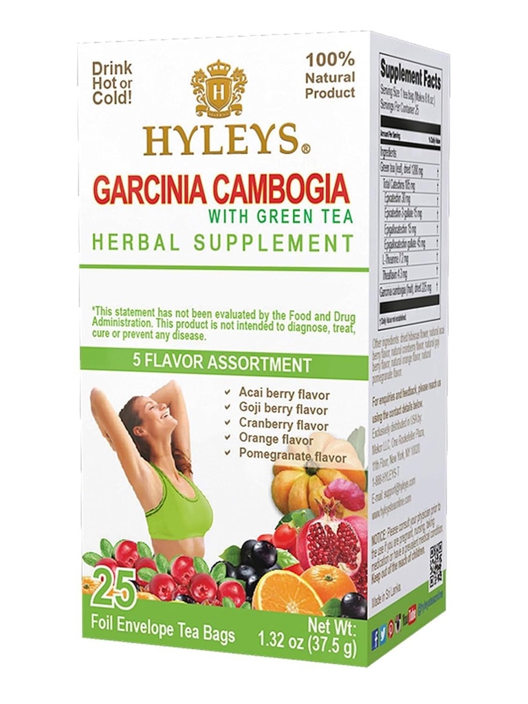 HYLEYS Thé Garcinia Cambogia Thé vert 5 saveurs Assortiment - 25 sachets à thé (6 pack - 150 sachets à thé Total)