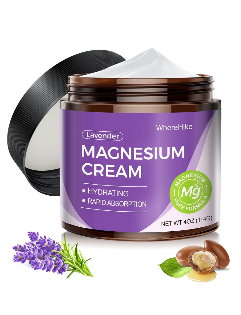 Natürliche topische Magnesiumcreme für Schlaf,Nighttime Magnesium Lotion für Schmerzen und Leg Cramps,Muskel-Entspannung,Calm,Deep Hydration für Hautpflege.(Lavender)