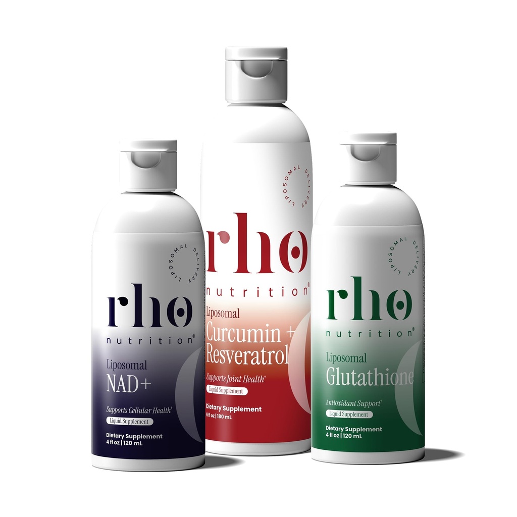 Rho Nutrition - Cellular Health Essentials Bundle – Flüssige Liposomal-Ergänzungen für gesundes Altern & Cellular Support - NAD+, Curcumin + Resveratrol, & Glutathione (3 Pack)