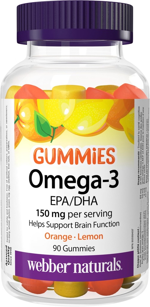 Webber Naturals Omega-3 Gummis 50 mg EPA/DHA · EPA/DHA, Orange · Kirsche · Zitronen, 90 Gummi