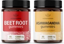 HERBAMAMA Beet Root and Ashwagandha Kit - Bundle von 12000 mg Beet Root mit schwarzem Pfeffer & 2000 mg Ashwagandha Root Gummies - Vegan, Gelatin-Free, Non-GMO