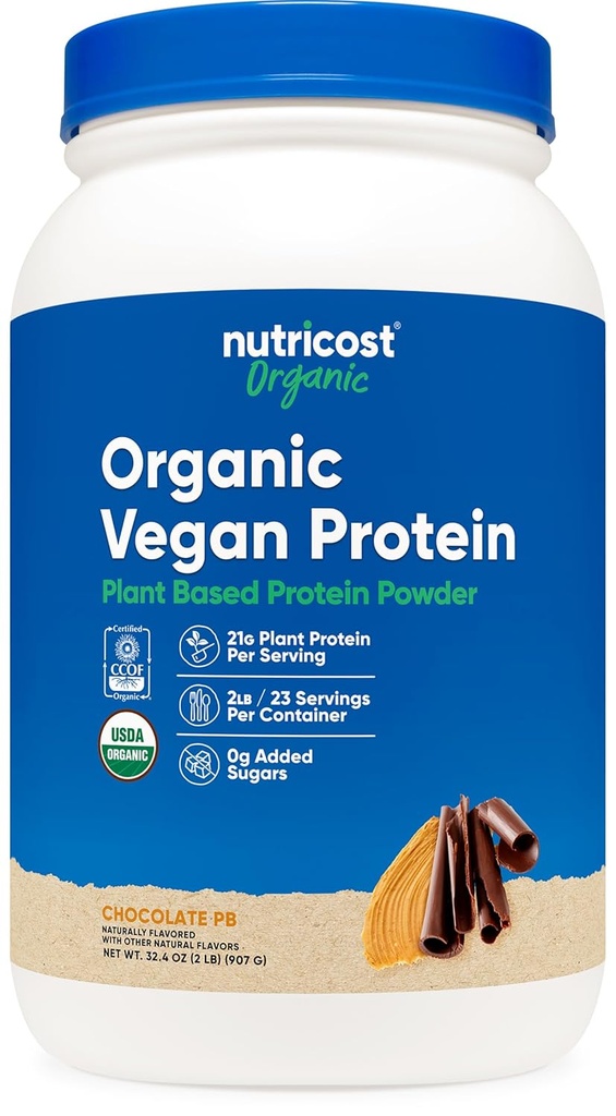 Nutricost Organic Vegan Protein Chocolate Peanut Butter (2 LB) - Glutenfrei, GMO-frei