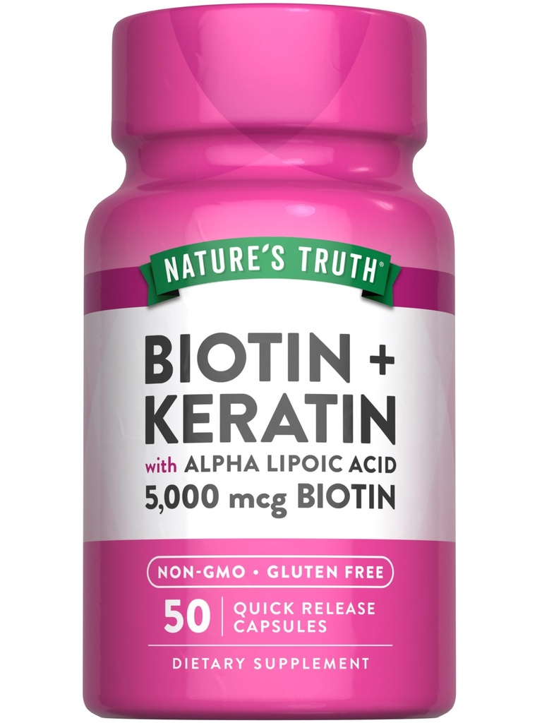 Nature's Truth Biotin 5000 mcg | 50 Kapseln | mit Keratin und Alpha Lipoic Acid | Non-GMO & Gluten Kostenlose Ergänzung