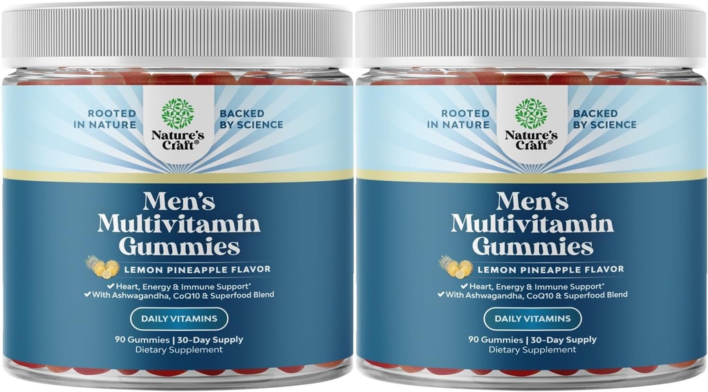 Men's Multivitamins Gummies with Superfood Complex - Daily Multivitamin for Men with CoQ10 and Ashwagandha for Energy and Immunity - Vegetarian Adult Multivitamin Gummies for Men (2 Month Supply)