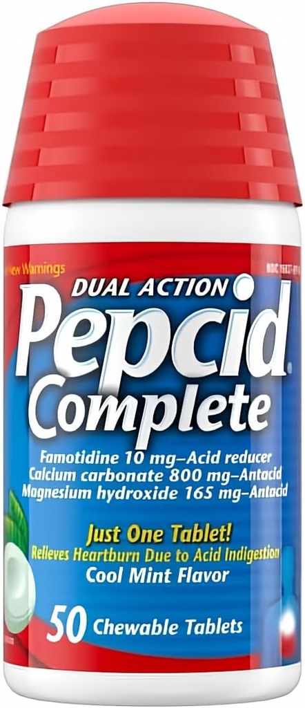Réducteur d'acide complet Pepcid + Comprimés antiacides à croquer, Arôme à la menthe fraîche, 50 chiffres par Pepcid Complet (paquet de 1)