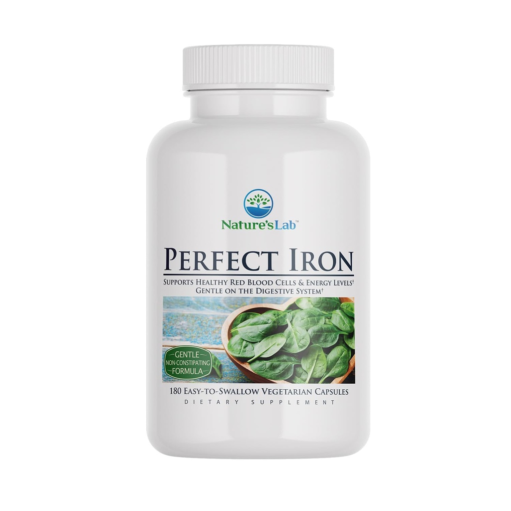 Nature's Lab Perfect Iron 25mg Nahrungsergänzung - Gentle Non-Constipating Formula - Unterstützt gesunde rote Blutzellen & Energie Levels - 180 Kapseln (6 Monate Versorgung)
