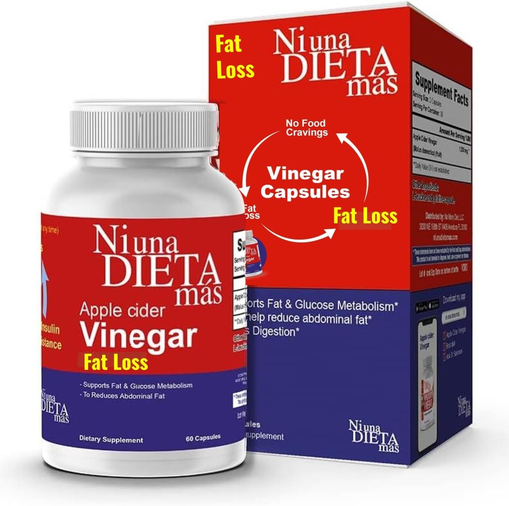 Reduce Abdominal Fat - Apple Cider Vinegar Capsules - Best for Weight Loss - NI UNA DIETA MÁS