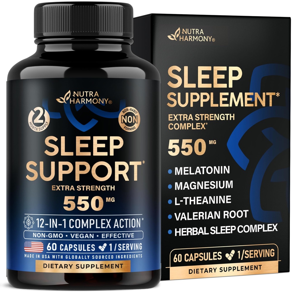 Pilules de couchage pour adultes 550mg - Melatonin 3mg=Rot Valérien pour le sommeil=L-Theanine= Magnésium - Supplément d'aide au sommeil naturel - Support de repos non-habitant - Fabriqué aux États-Unis - 1/jour, 2 mois d'approvisionnement