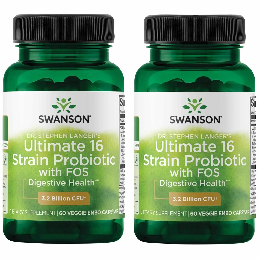 Swanson Formule du Dr Stephen Langer - Probiotique naturel avec/prébiotique FOS - Supplément 16-Strain favorisant le soutien digestif w/ 3.2 Million CFU par gélule - (60 Capsules de Veggie) 2 Pack