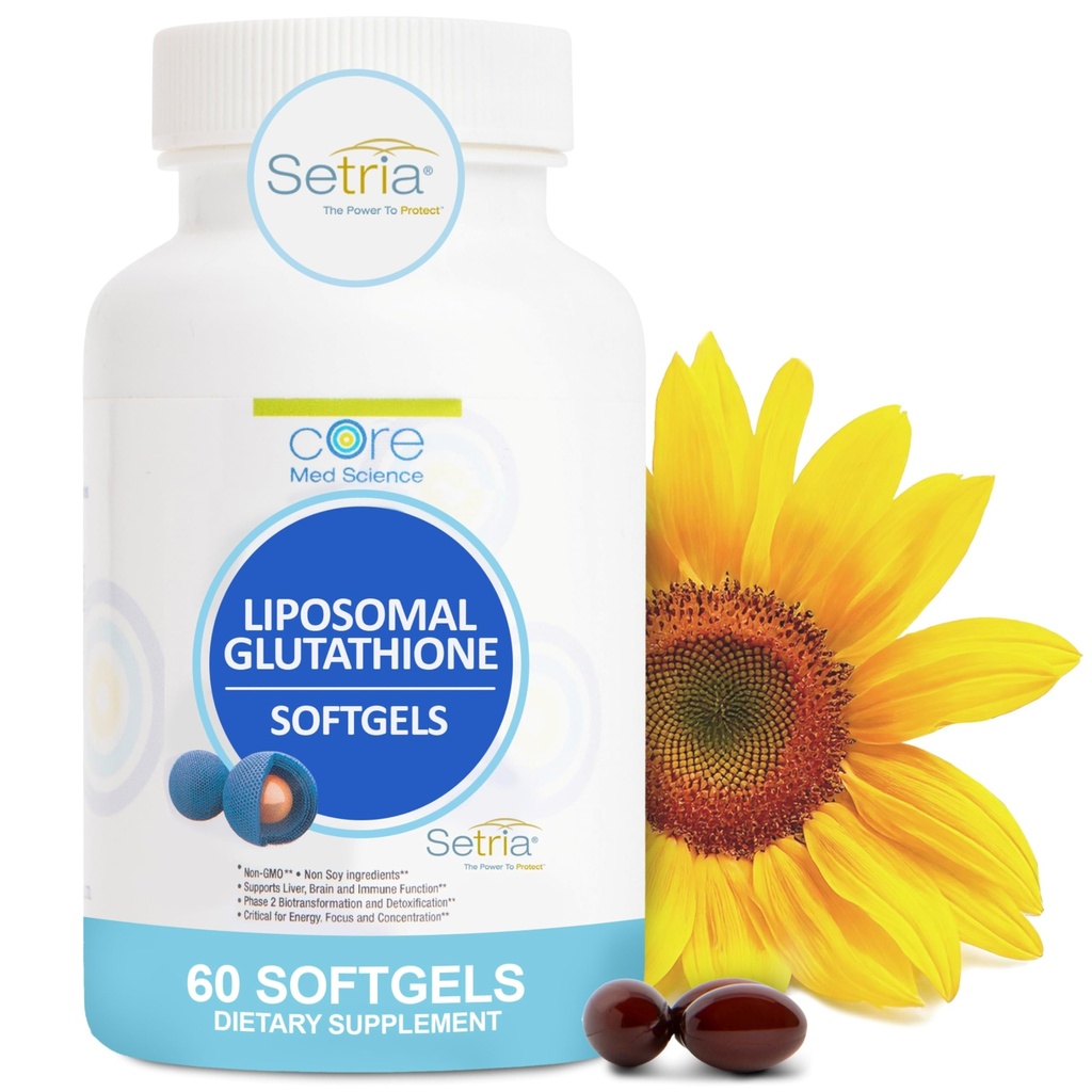 Core Med Science Liposomal Glutathione Supplement (500mg, 60 Softgels) - Reine reduzierte Setrien mit Phospholipid-Komplex - Antioxidante Ergänzung für Energie und Haut