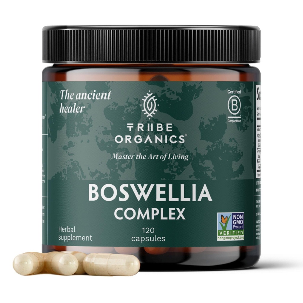 ORGANISMES DE TRIBE Boswellia Serrata Supplément complexe pour le soutien conjoint, le soulagement musculaire - Végétarien Non-OGM 120 Capsules, haute puissance - Boswellin Super avec extrait de gingembre et poivre noir - 420mg
