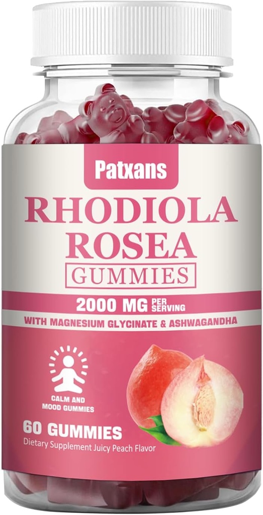 1 Pack 2000MG Rhodiola Rosea Gummies - Rhodiola Supplement &Cortisol Reducer für Endurance, Mood & Stress, Sleep & Fatigue Relief Support, 60 Tabletten.