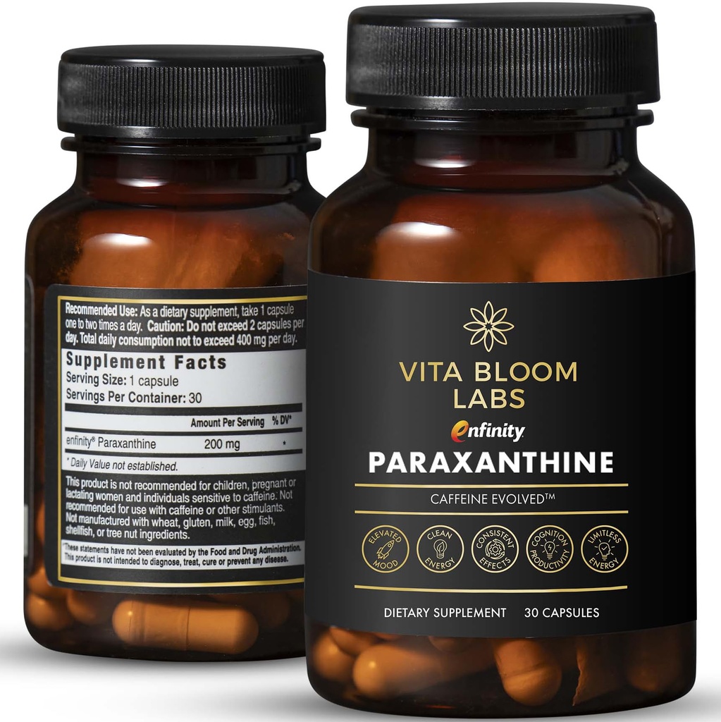 Enfinity Paraxanthine Kapseln, Clean Energy & Focus, Caffeine Alternative | 200 mg pro Kapsel | 30 Kapseln pro Flasche | Formuliert in USA, GMP zertifiziert, Non-GMO, Kosher