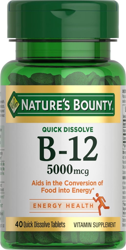 Nature's Bounty Vitamin B12, unterstützt Energiemetabolismus und Nervous System Gesundheit, 5000mcg, 40 Schnellauflösen Tabletten