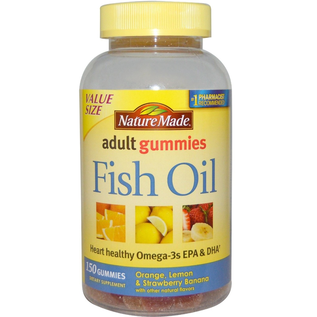 Nature Made Fish Oil Gummis, 150 Softgels Wert Größe, mit Herz-Gesundheit Omega 3s 57 mg, in Delicious Erdbeere, Zitronen, & Orange