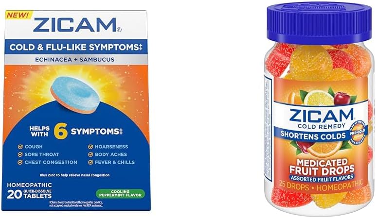 Zicam Cold & Flu 20 Tablets Fruit Drops 25 Count Cold Shortening Homeopathic Zinc Medicines