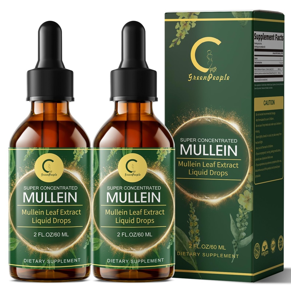 (2 packs) gouttes de Mullein pour poumons - Extrait de feuille de Mullein de haute puissance pour désintoxication pulmonaire et nettoyage, support pour les systèmes respiratoires, immunitaires, digestifs, teinture liquide de Mullein naturelle, non-OGM, 4 FL OZ
