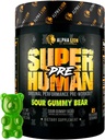 ALPHA LION Superhuman Pre Workout Powder, Beta Alanine, L-Taurine & Tri-Source Koffein für nachhaltige Energie & Fokus, Nitric Oxide & Citrulline für Pumpe (21 Servierungen, saure Gummy Bear Flavor)